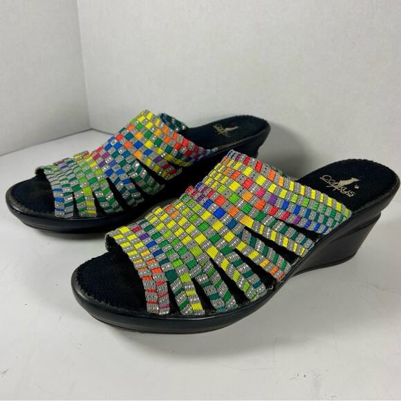CORKYS rainbow strap sandals comfort shoe slip on elastic stretch arch support - Picture 1 of 9